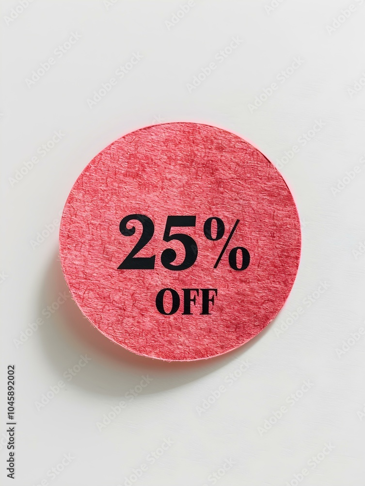 Black '25% OFF' Text on a Ruby Round Paper Note. White Background Black '25% OFF' Text on a Ruby Round Paper Note. White Background