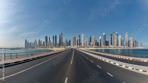 Stunning panoramic cityscape showcasing tall skyscrapers alongside a bustling road junction scene