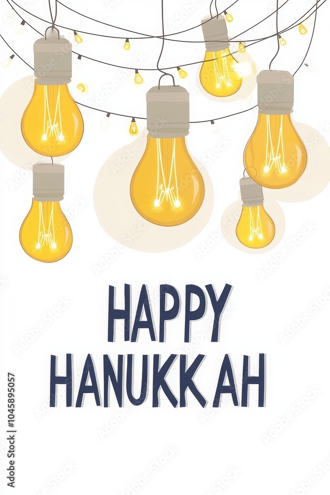 Happy Hanukkah Card with Light Bulbs, Winter Holidays, Festival of Lights, AI Generated Happy Hanukkah Card with Light Bulbs, Winter Holidays, Festival of Lights, AI Generated