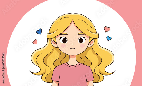 Vector of a girl with wavy blonde hair.