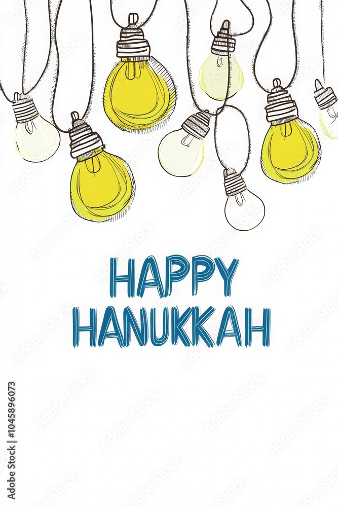 Happy Hanukkah Card with Light Bulbs, Winter Holidays, Festival of Lights, AI Generated Happy Hanukkah Card with Light Bulbs, Winter Holidays, Festival of Lights, AI Generated