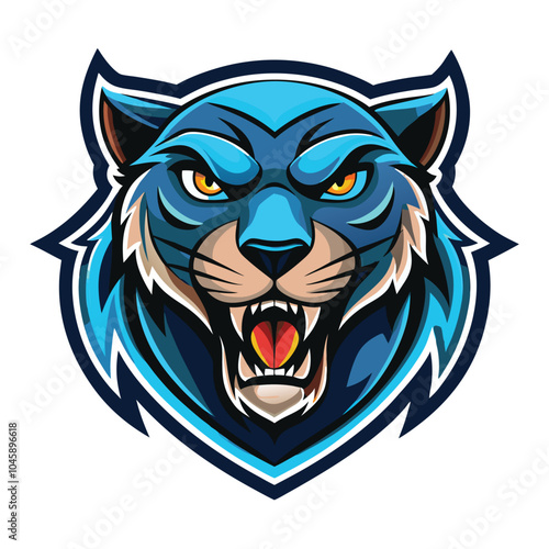 Blue Panther Mascot Head Logo Design