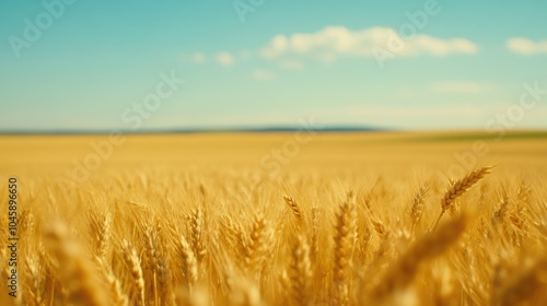 Golden wheat fields stretch under a clear blue sky, evoking a sense of abundance and tranquility, AI photo