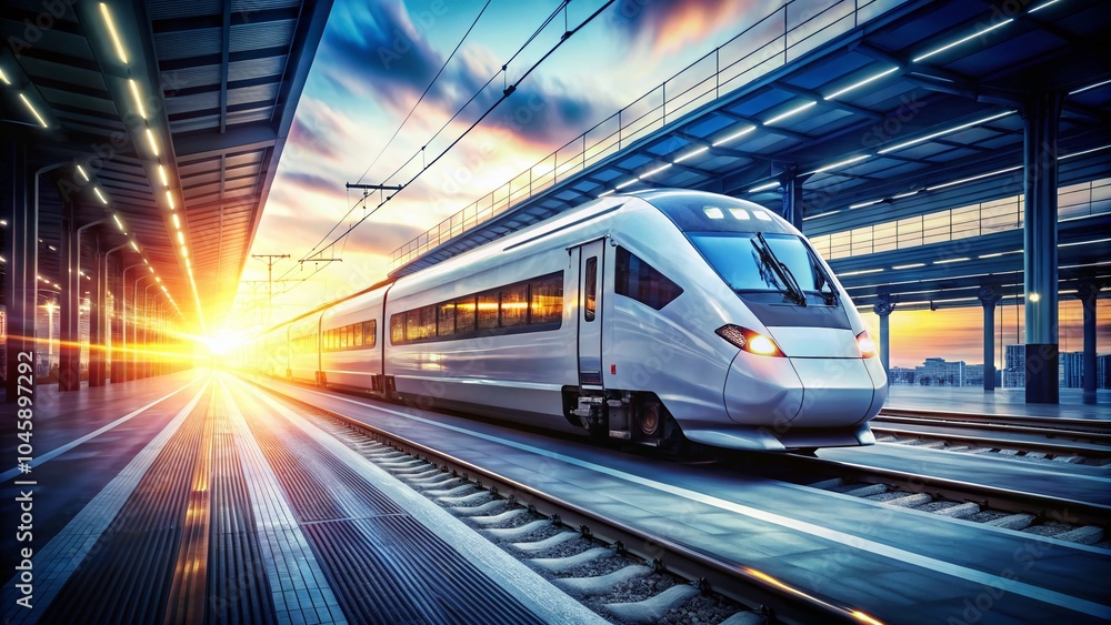 White Train in Motion at Bustling Train Station - High Depth of Field Photography White Train in Motion at Bustling Train Station - High Depth of Field Photography