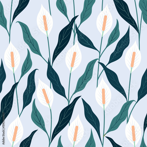 Pattern of moses crib with blue background and dark blue leafs, flowers textil print