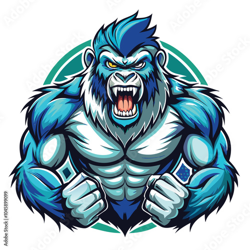 Powerful Blue Gorilla Mascot Illustration