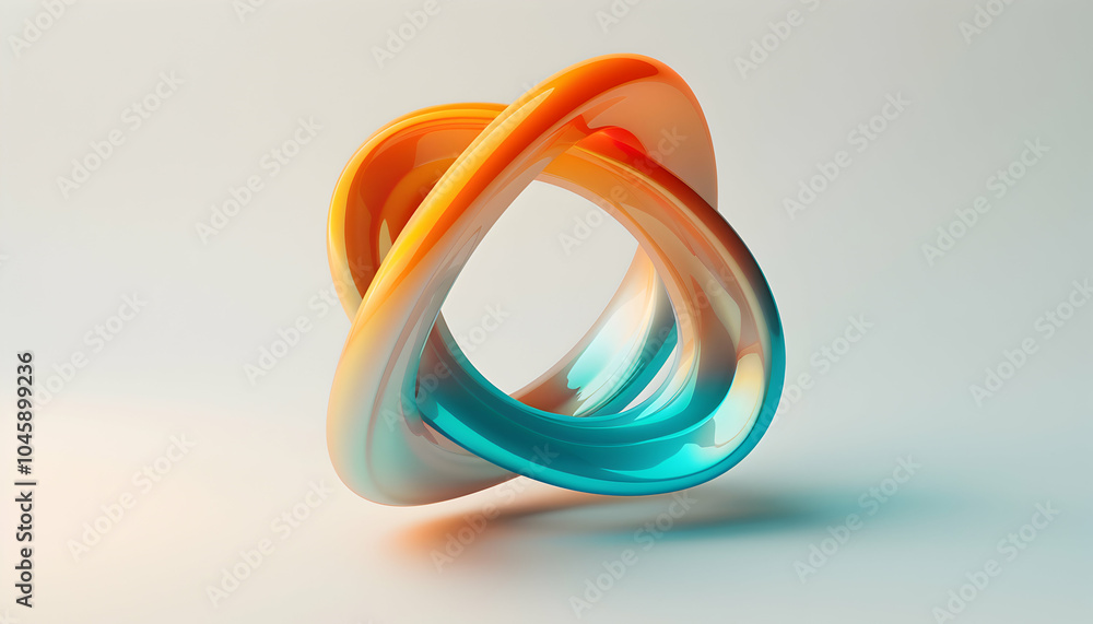 Abstract 3D rendering of a blue and orange intertwined ring shape against a white background. Abstract 3D rendering of a blue and orange intertwined ring shape against a white background.