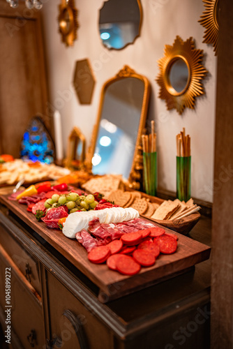 Charcuterie board with bohemian theme