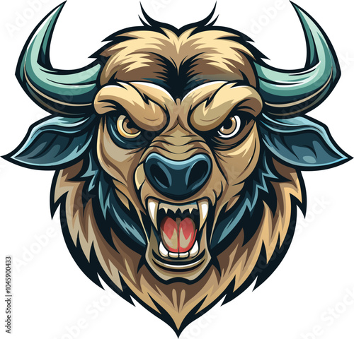 Ferocious Bull Head Illustration with Sharp Horns