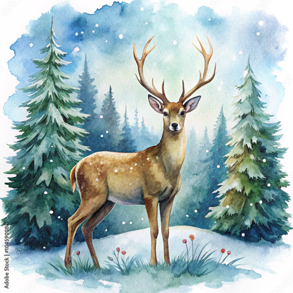 Christmas Deer with snow and tree Christmas Deer with snow and tree