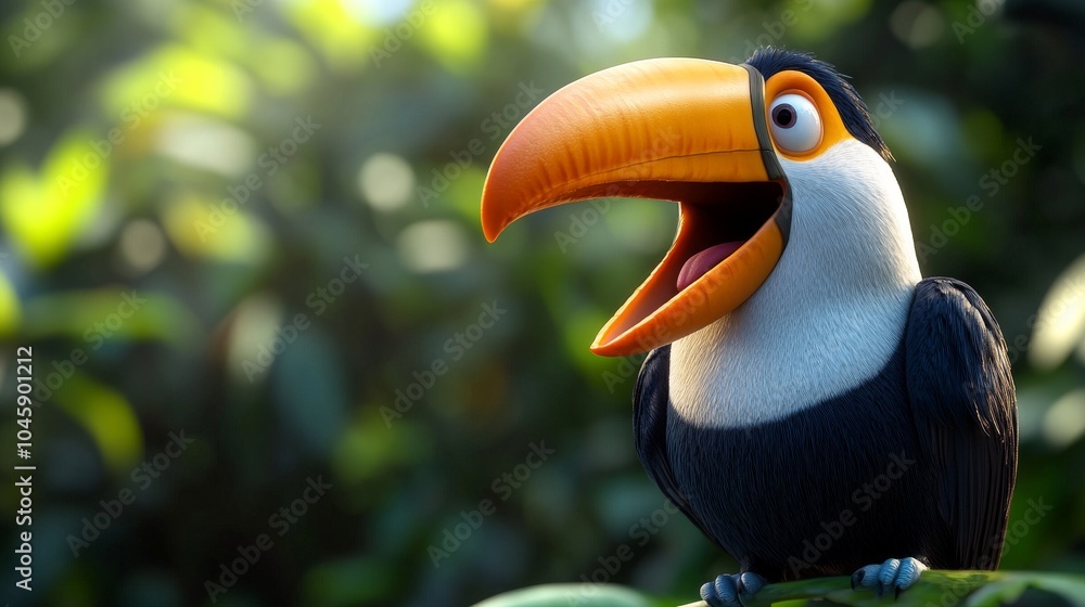 Bright 3D render of a toucan with its beak open, calling out Bright 3D render of a toucan with its beak open, calling out