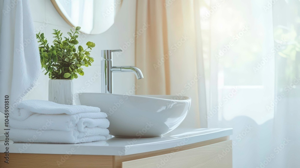 Fototapeta premium Modern White Bathroom Sink in a Bright Interior