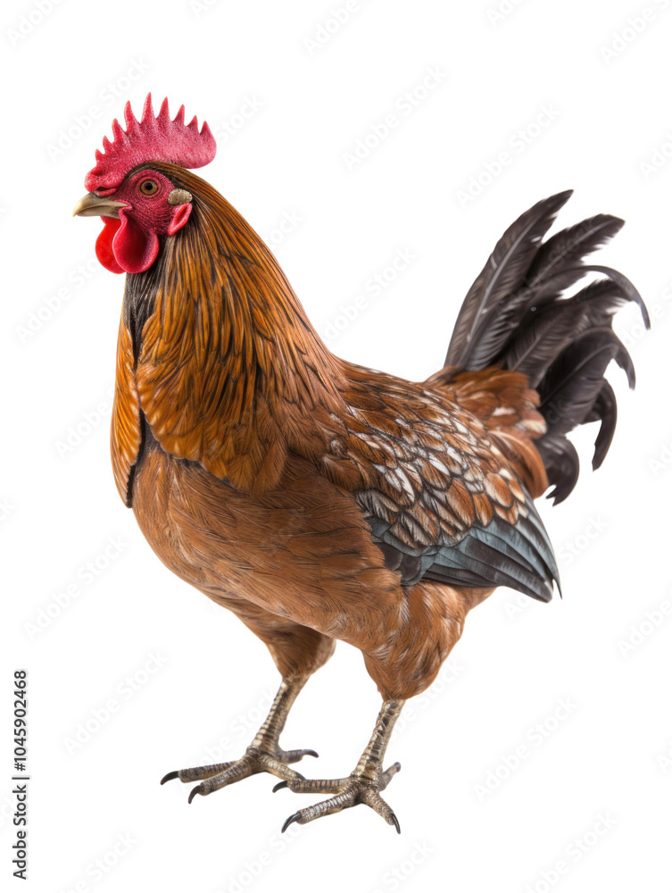 colorful brown rooster, cut out