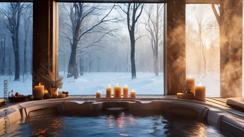 Winter Hot Tub with Candlelight and Forest View - Cozy Winter Retreat