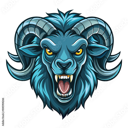 Ferocious Blue Ram Head with Horns