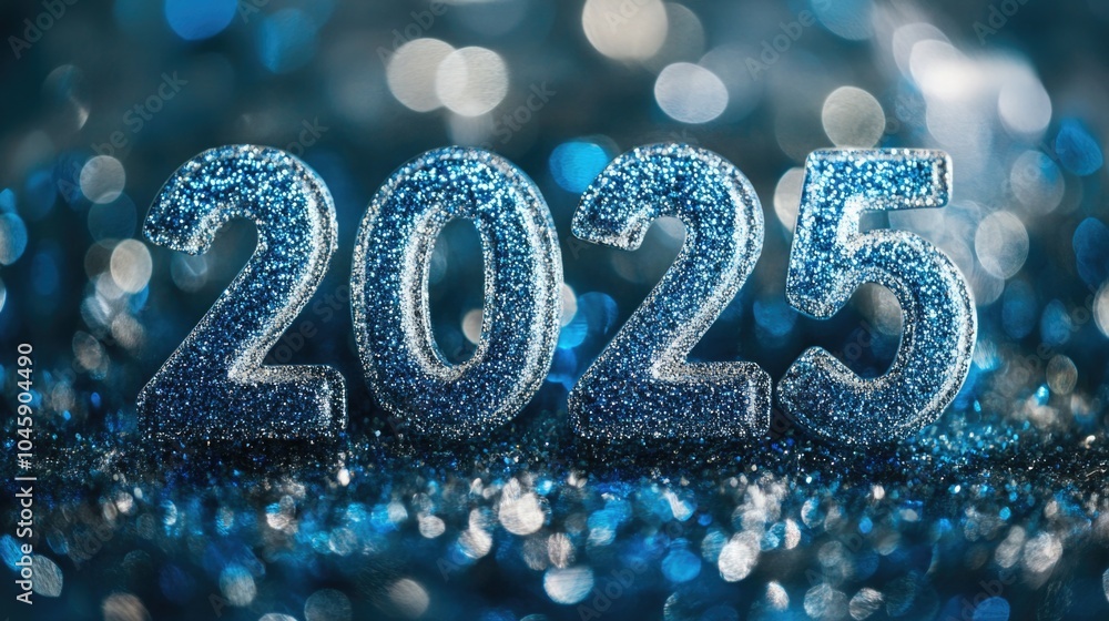 Sparkling blue numbers 2025 on a dark background with bokeh effect, symbolizing celebration of the new year. Sparkling blue numbers 2025 on a dark background with bokeh effect, symbolizing celebration of the new year.