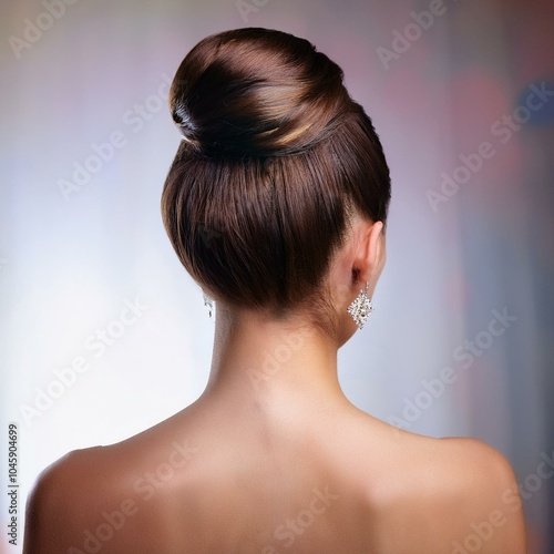 beautiful young French woman, wearing a chignon hairstyle, AI ge