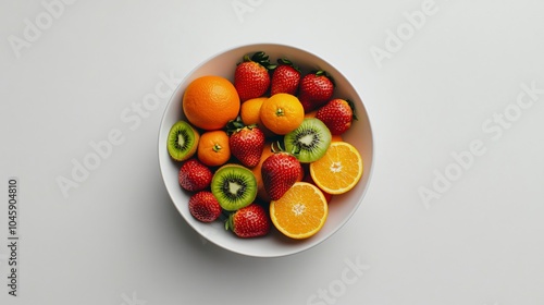 Bowl of Fresh Fruit - Oranges, Strawberries, and Kiwi