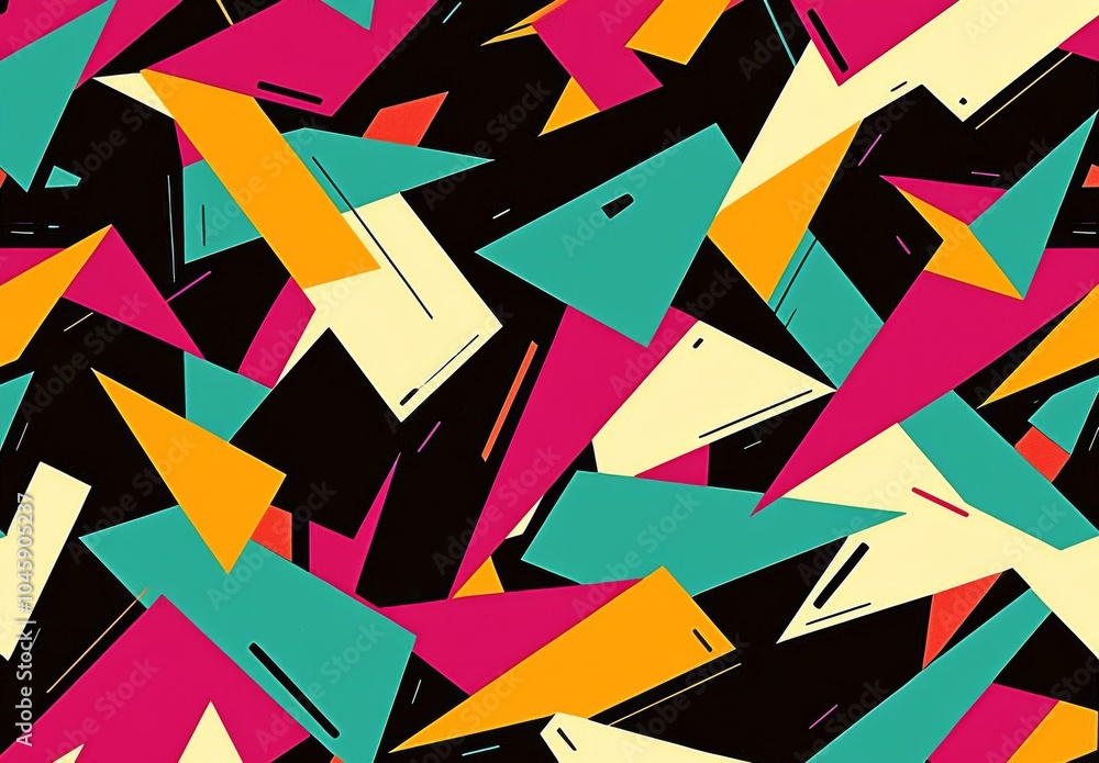 Abstract Geometric Pattern with Bold Colors, Digital Art, Black Background, Seamless, Triangles, Geometric, Pattern Abstract Geometric Pattern with Bold Colors, Digital Art, Black Background, Seamless, Triangles, Geometric, Pattern
