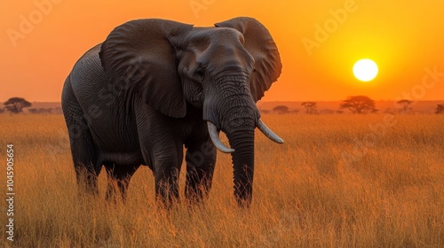 Elephant standing in sunset.