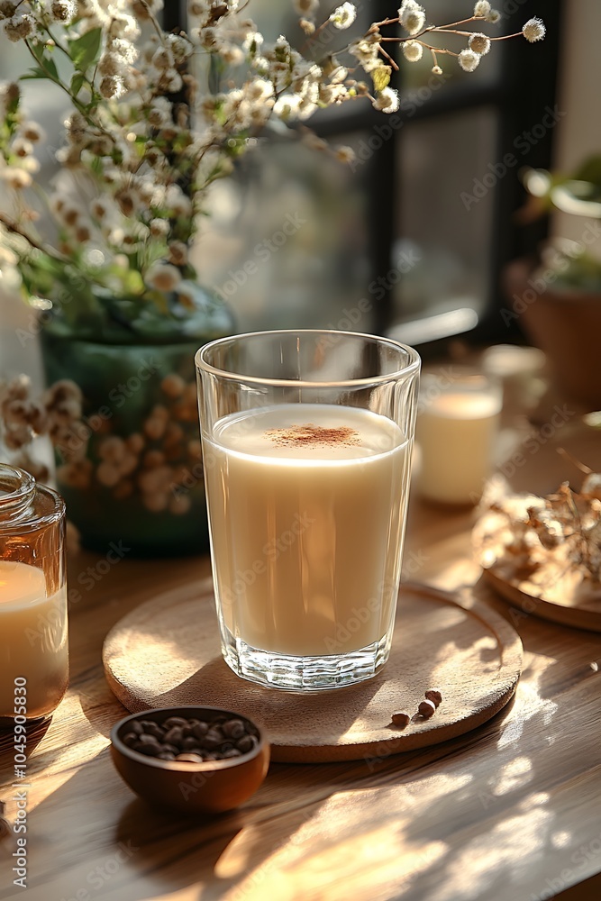 Fresh Glass Of Milk On Cozy Breakfast Table Fresh Glass Of Milk On Cozy Breakfast Table