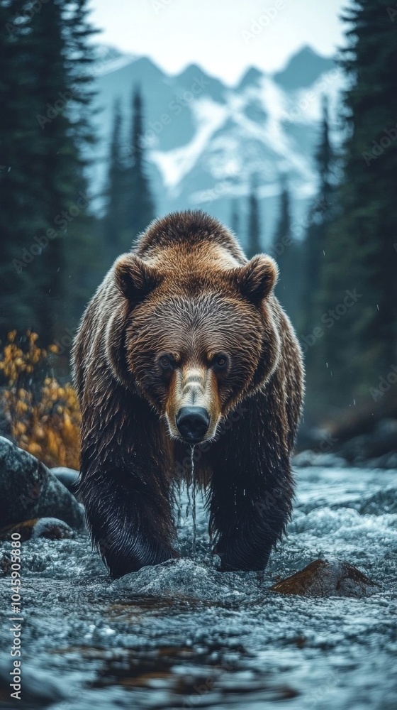 Grizzly bear walking through river. Grizzly bear walking through river.