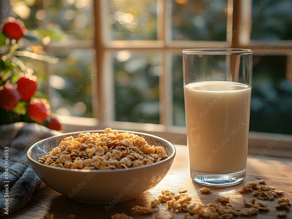Fresh Milk And Cereal In Bowl Fresh Milk And Cereal In Bowl