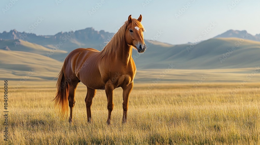 Horse standing in Mongolian grassland. Horse standing in Mongolian grassland.