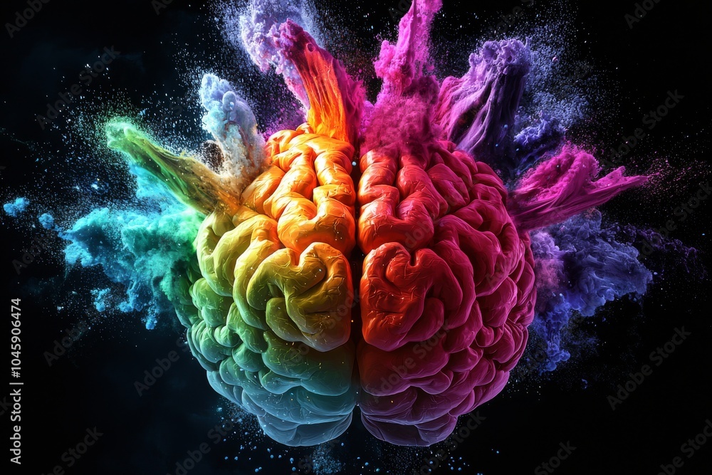 A Colorful Brain Explosion Surrounded By Vibrant Smoke, 3D Rendered, Brain, Abstract, Concept , Creativity, Art A Colorful Brain Explosion Surrounded By Vibrant Smoke, 3D Rendered, Brain, Abstract, Concept , Creativity, Art