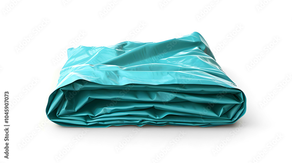 A folded blue inflatable pool float isolated on a white background. A folded blue inflatable pool float isolated on a white background.