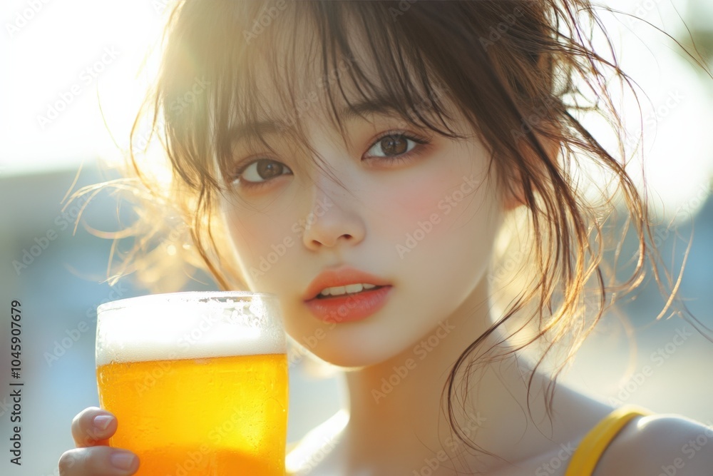 Young Woman Enjoying a Cold Beer Young Woman Enjoying a Cold Beer
