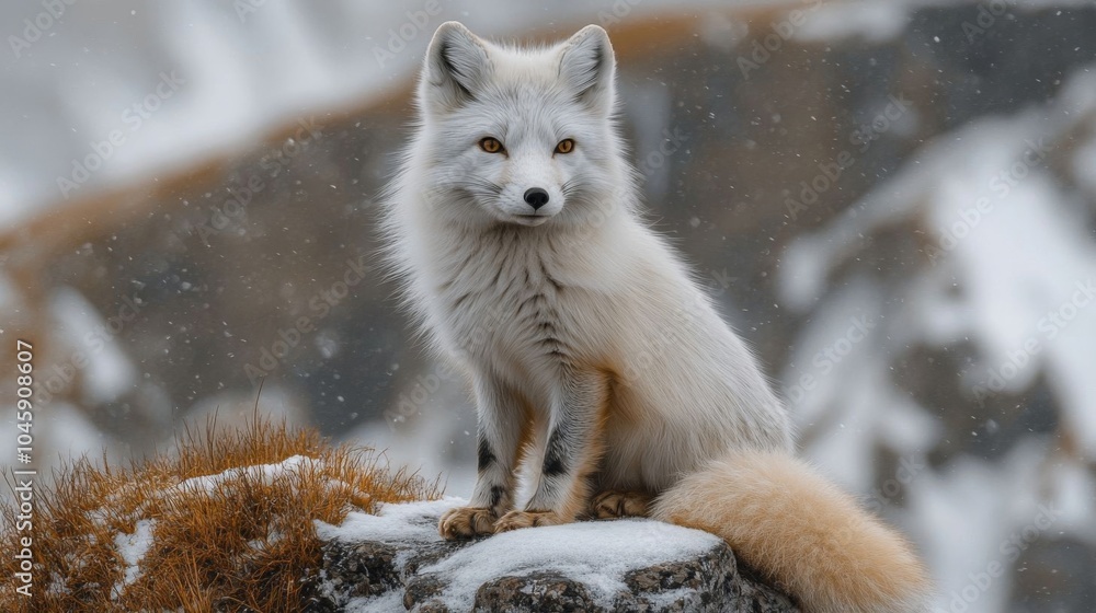 A majestic polar fox in snowy Iceland. A majestic polar fox in snowy Iceland.