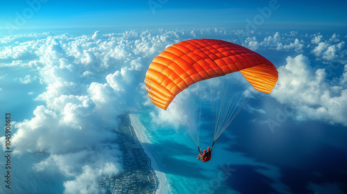 man parachuting in the sky; extreme sport concept