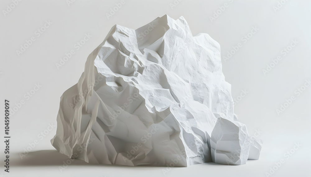 A white, abstract, 3D rendering of a crumpled, paper-like object on a plain white background. A white, abstract, 3D rendering of a crumpled, paper-like object on a plain white background.