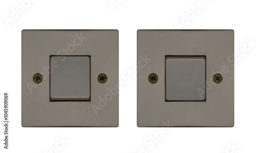 One switch. Dark at night, light switches and switches. On isolated transparent background. photo