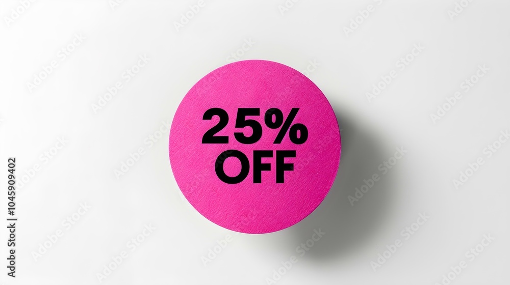 Black '25% OFF' Text on a Pink Round Paper Note. White Background with Copy Space Black '25% OFF' Text on a Pink Round Paper Note. White Background with Copy Space