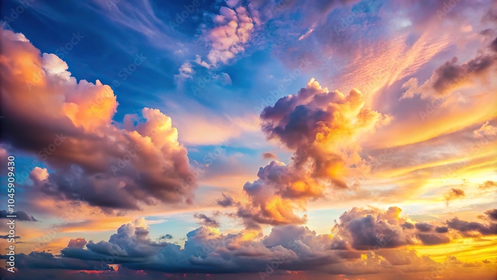Soft pastel colored evening sky with serene clouds Soft pastel colored evening sky with serene clouds
