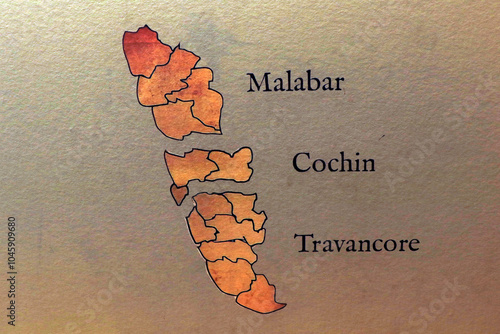 ancient kerala map with malabar kochi and travancore