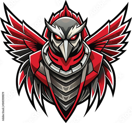 Red Winged Mechanical Owl Mascot Design