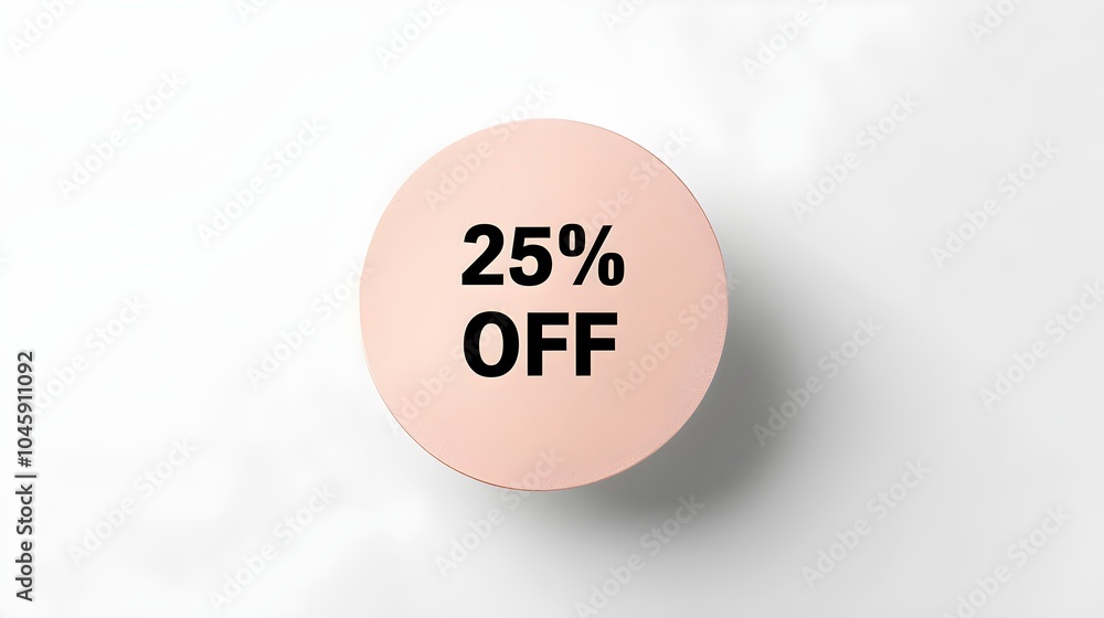 Black '25% OFF' Text on a Rose Gold Round Paper Note. White Background with Copy Space Black '25% OFF' Text on a Rose Gold Round Paper Note. White Background with Copy Space