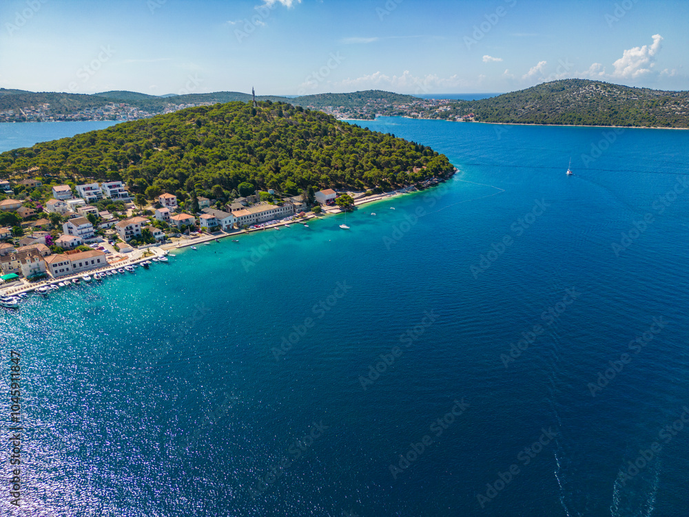 Aerial view of popular tourist destination in central Dalmatia, small town of Rogoznica, Croatia Aerial view of popular tourist destination in central Dalmatia, small town of Rogoznica, Croatia