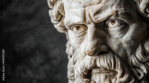 Emotional Depth: A Marble Philosopher's Statue - Ideal for Sports Interior Posters, Capturing the Wisdom and Softness of Time in a Striking Close-Up