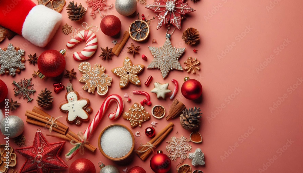 Merry Christmas and happy New Year background With ornament, Christmas tree, gifts, ball, snowflake, Baubles, star, soft red background with copy space for text Merry Christmas and happy New Year background With ornament, Christmas tree, gifts, ball, snowflake, Baubles, star, soft red background with copy space for text