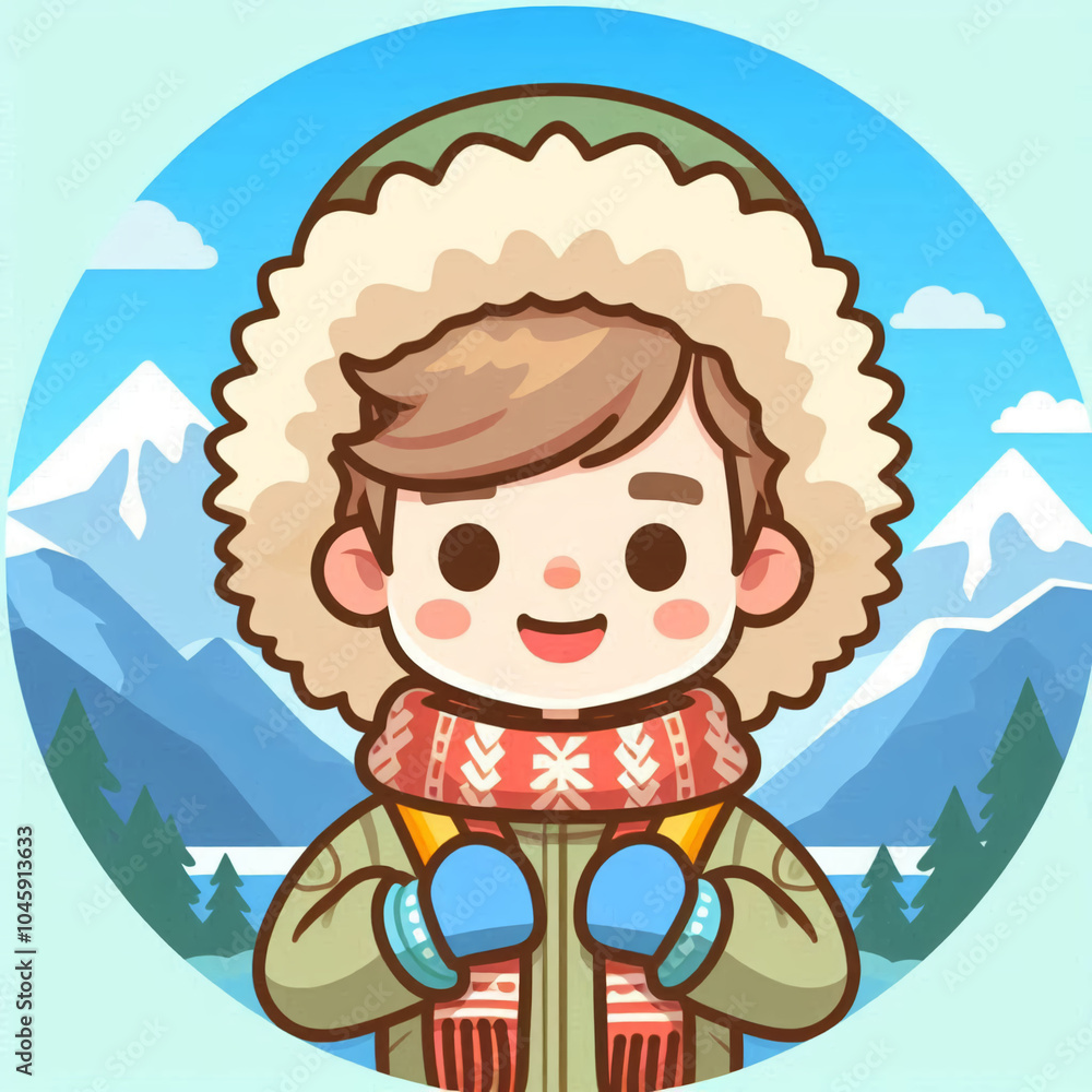Young cute smiling cartoon boy in winter clothes. Young cute smiling cartoon boy in winter clothes.
