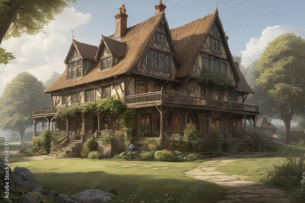 ai generated mansion house in modern and classic natural style in the village ai generated mansion house in modern and classic natural style in the village