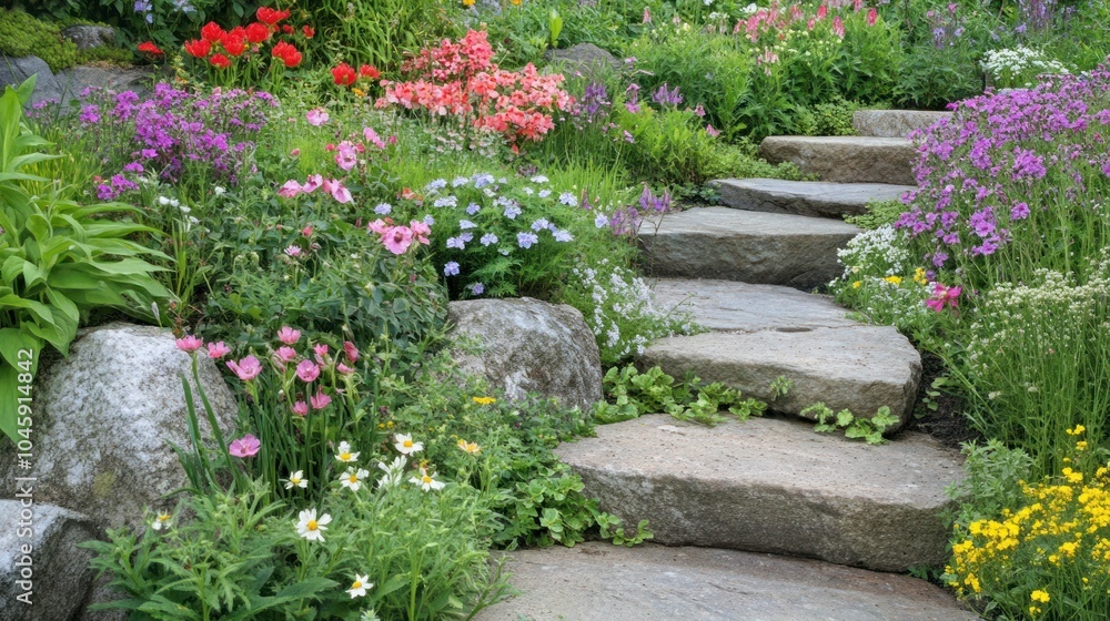 Stone Steps and Blooming Garden Stone Steps and Blooming Garden