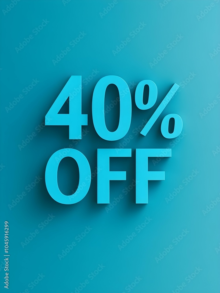 Cyan '40% OFF' Promotional Sign on a Cyan Background Cyan '40% OFF' Promotional Sign on a Cyan Background