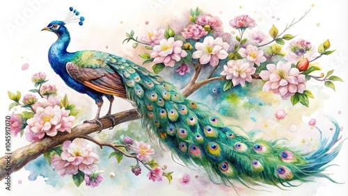 Fototapeta Naklejka Na Ścianę i Meble -  watercolor peacock