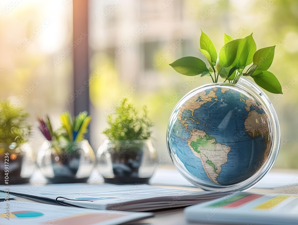 Transform Your Workspace: A Captivating Globe Surrounded by Lush Foliage and Vibrant Charts – Perfect for a Creative Office Poster! Transform Your Workspace: A Captivating Globe Surrounded by Lush Foliage and Vibrant Charts – Perfect for a Creative Office Poster!