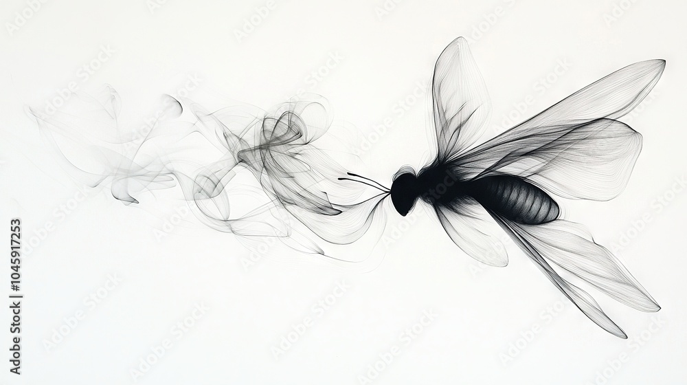 A monochromatic image of a butterfly emitting smoke from its wings and back A monochromatic image of a butterfly emitting smoke from its wings and back